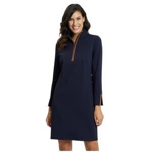Jude Connally Anna Shift Dress Long Sleeve Blue Pink 1/4 Zip Minimalist